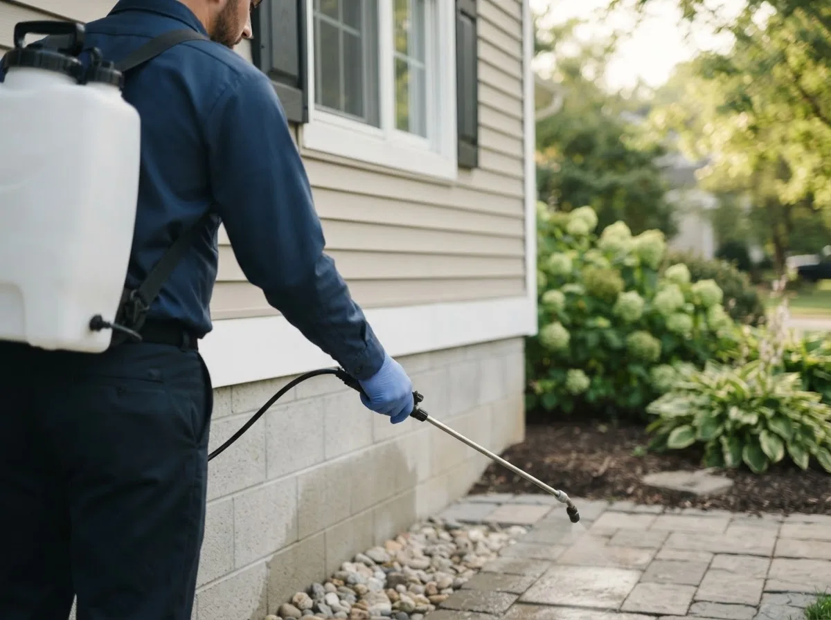 Pest control technician inspecting a home in Plainville, CT